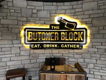 Butcher Block sign with LED backlighting
